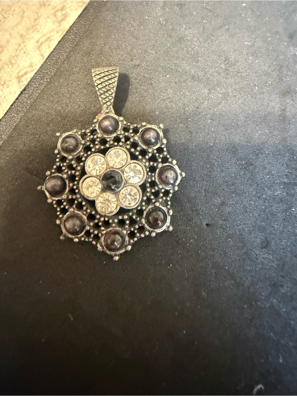 Source Unknown Silver Floral Crystal Accent Pendant Necklace